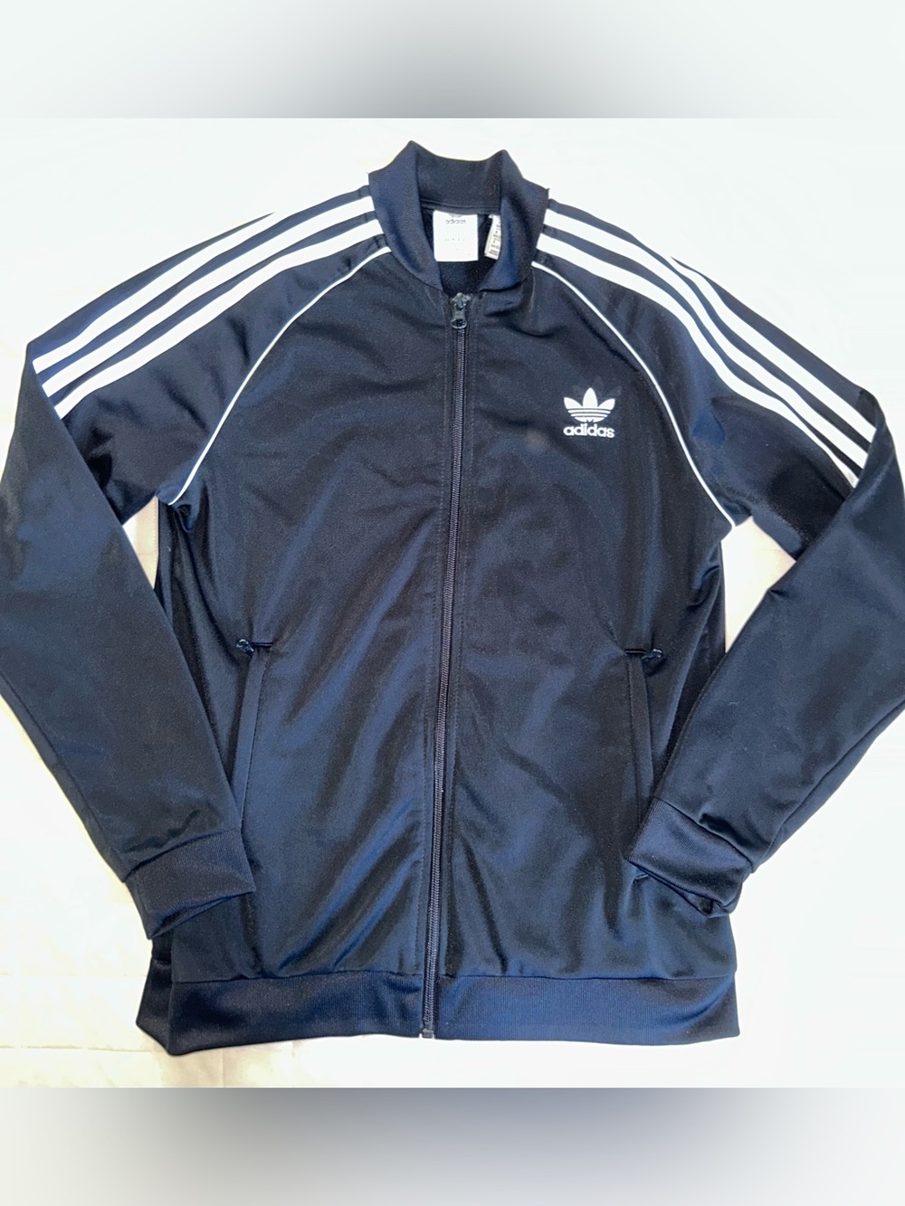 Adidas Trefoil Prime-blue Youth Size Large Black White 3-Stripes Track Jacket